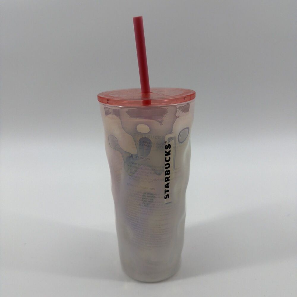 Starbucks 18oz Clear Reusable Cold Cup Tumbler Wavy Design With Lid 2022